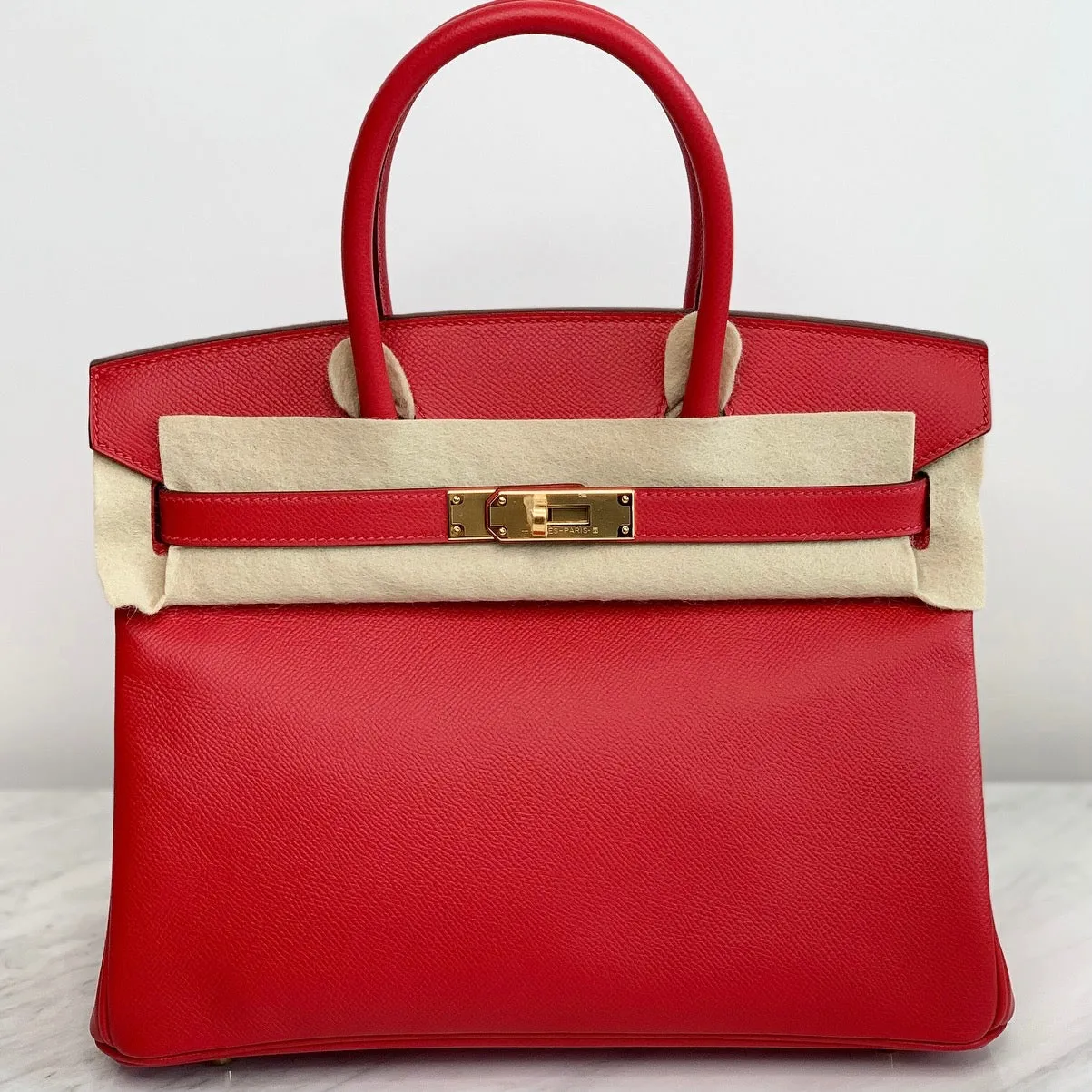 Herm??s Birkin 30 Rouge Casaque Epsom Gold Hardware