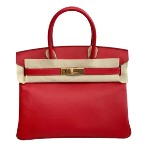 Herm??s Birkin 30 Rouge Casaque Epsom Gold Hardware