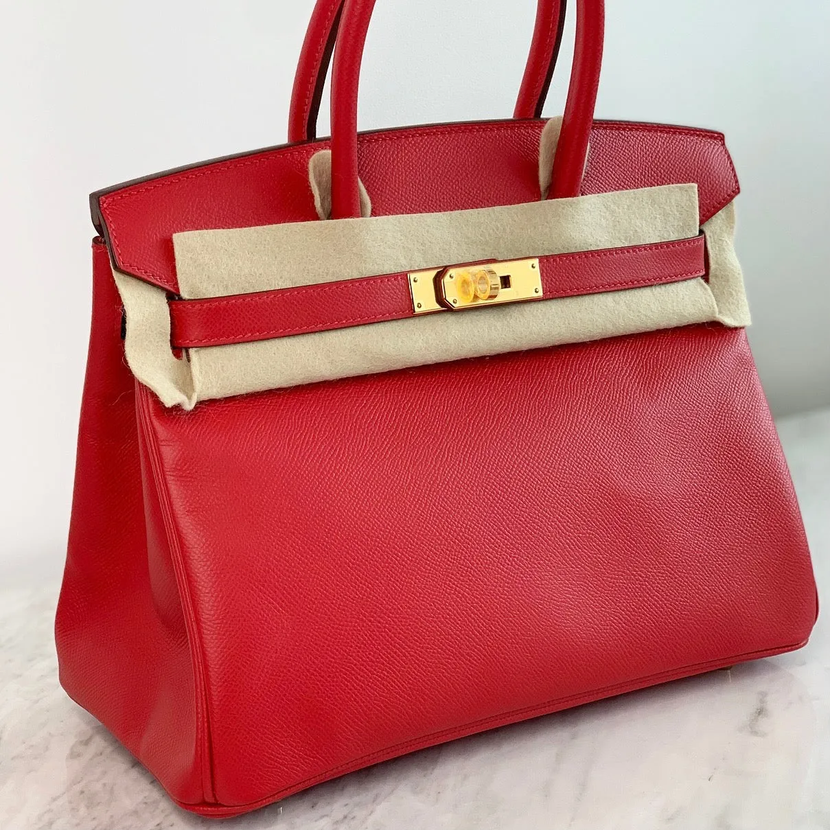 Herm??s Birkin 30 Rouge Casaque Epsom Gold Hardware