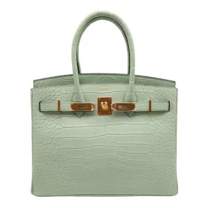 Herm??s Birkin 30 Vert D'Eau Matte Alligator Gold Hardware