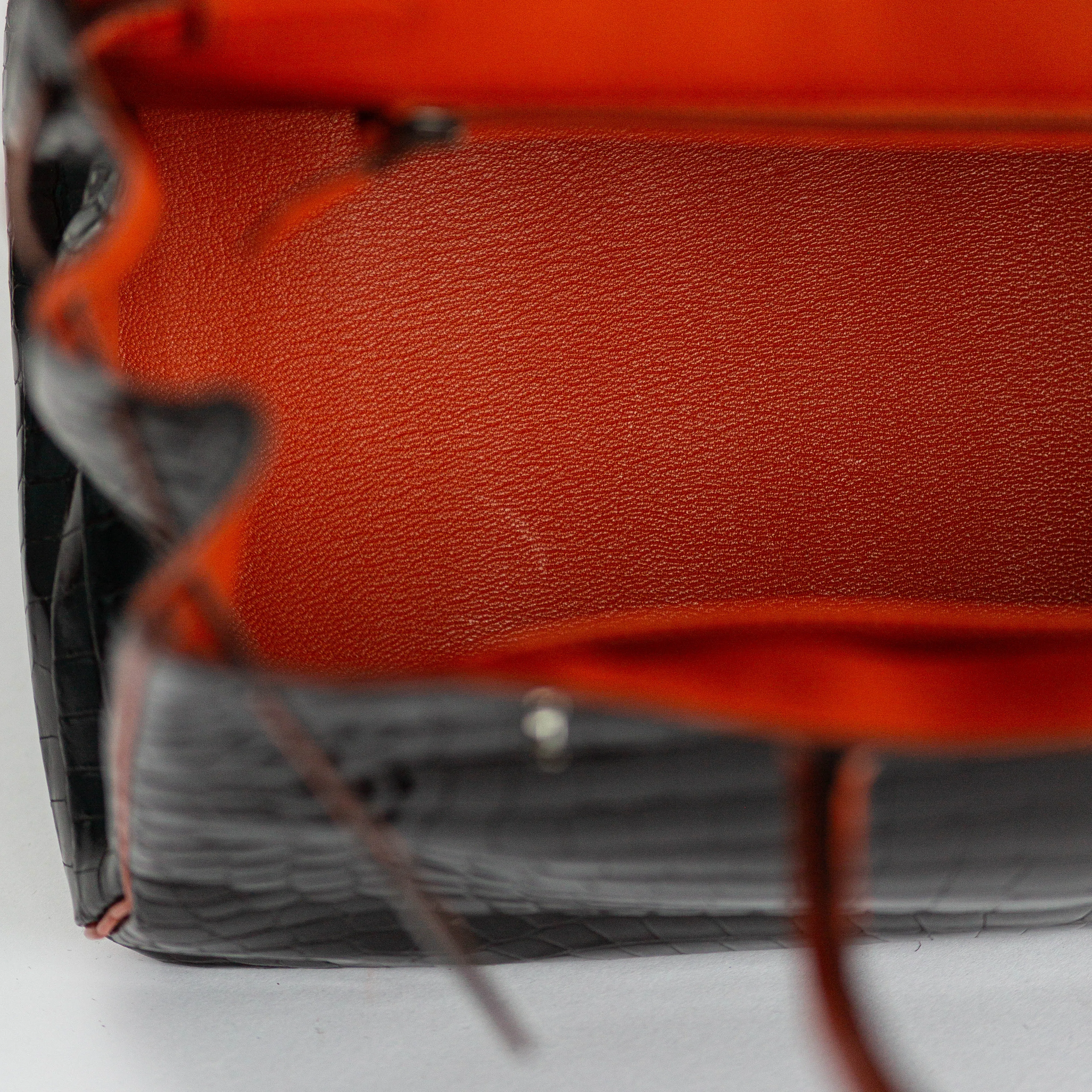 HERM??S - BIRKIN 35 LIMITED EDITION HANDBAG IN BLACK AND ORANGE SHINY POROSUS CROCODILE WITH RUTHENIUM HARDWARE