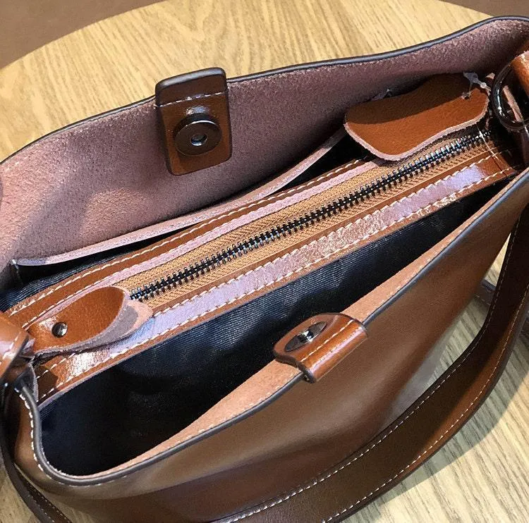 Leather Bucket bag,  Personalised Bag, Leather Shoulder Bag, Cross Body Bag, Brown Leather Bag, Crossbody Bag, Gift for her