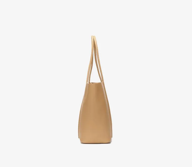 Minimalist Genuine Leather Tote Large Handbag, Top Handle Purse, Soft Leather Black Purse, Beige Leather Weekday Bag, Everyday Bag
