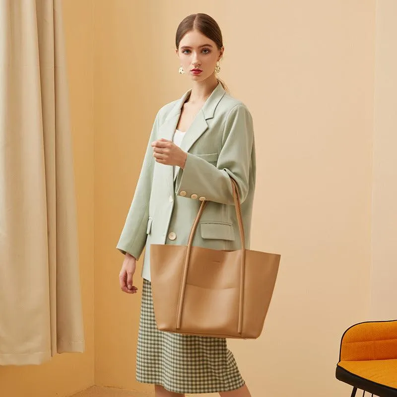Minimalist Genuine Leather Tote Large Handbag, Top Handle Purse, Soft Leather Black Purse, Beige Leather Weekday Bag, Everyday Bag