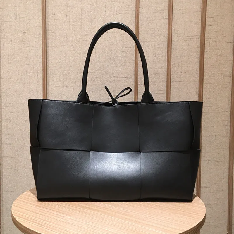 Quilted Large Leather Tote Bag, Minimalist Top Handle Bag, Elegant Convertible Shoulder Bag, Classic Style Soft Leather Work Bag