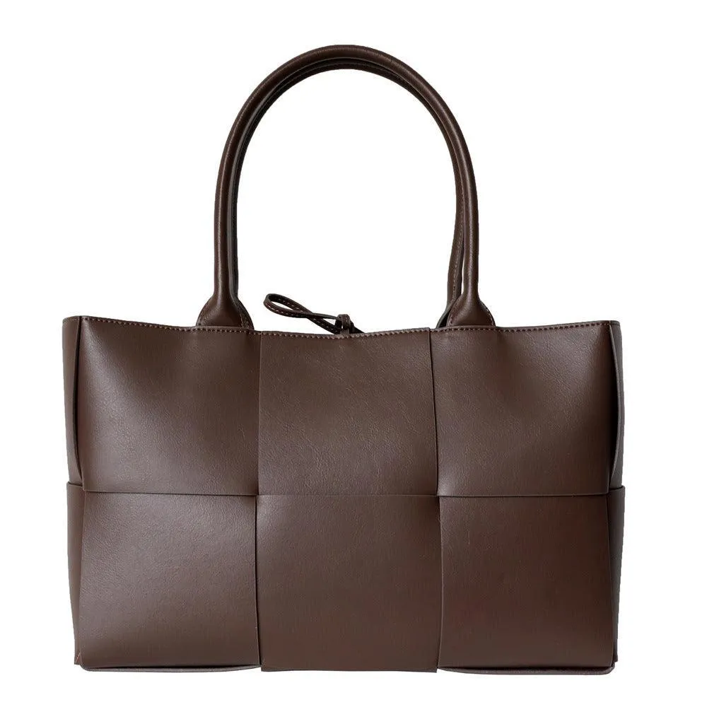 Quilted Large Leather Tote Bag, Minimalist Top Handle Bag, Elegant Convertible Shoulder Bag, Classic Style Soft Leather Work Bag