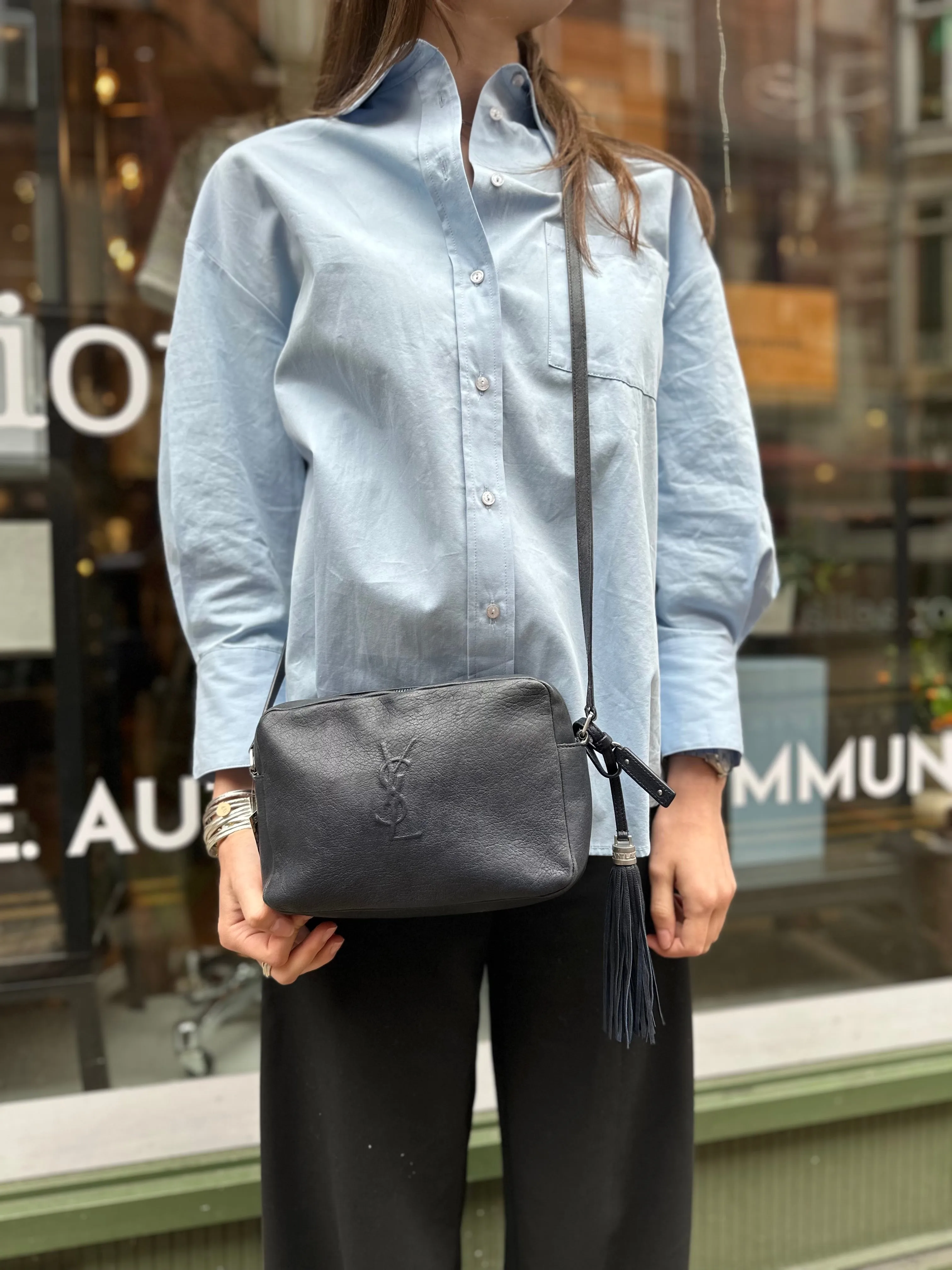 Saint Laurent Black Leather "Lou" Crossbody