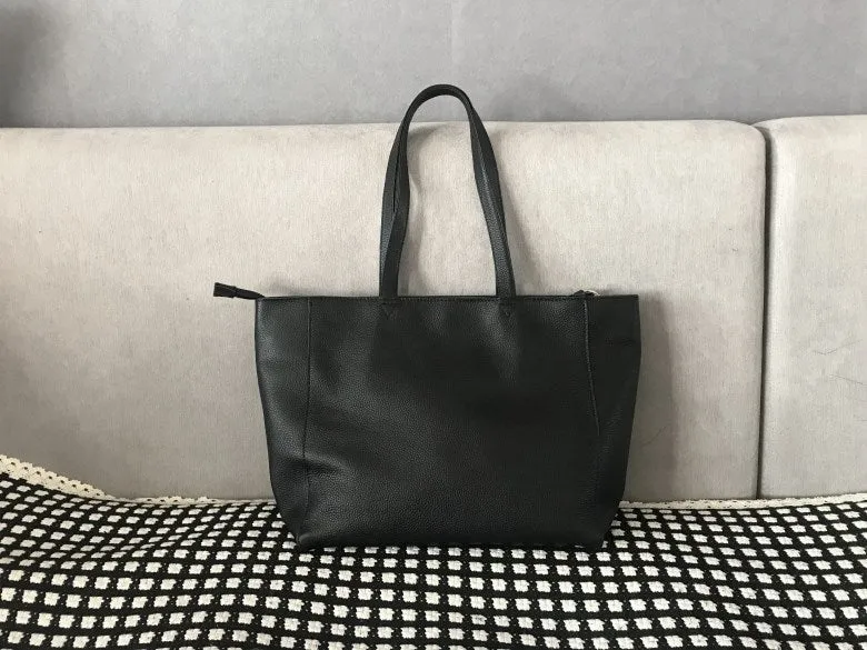 Stylish Womens Black Leather Tote Bag Shoulder Tote Bag Black Tote Purse For Women