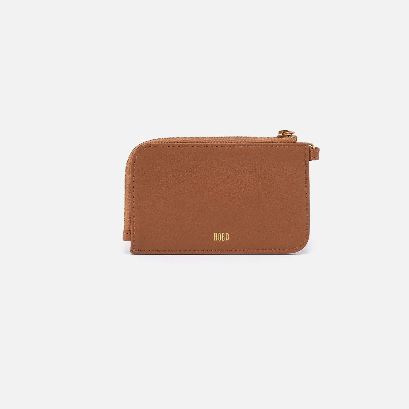 Tabby Card Wristlet In Pebbled Leather - Warm Honey