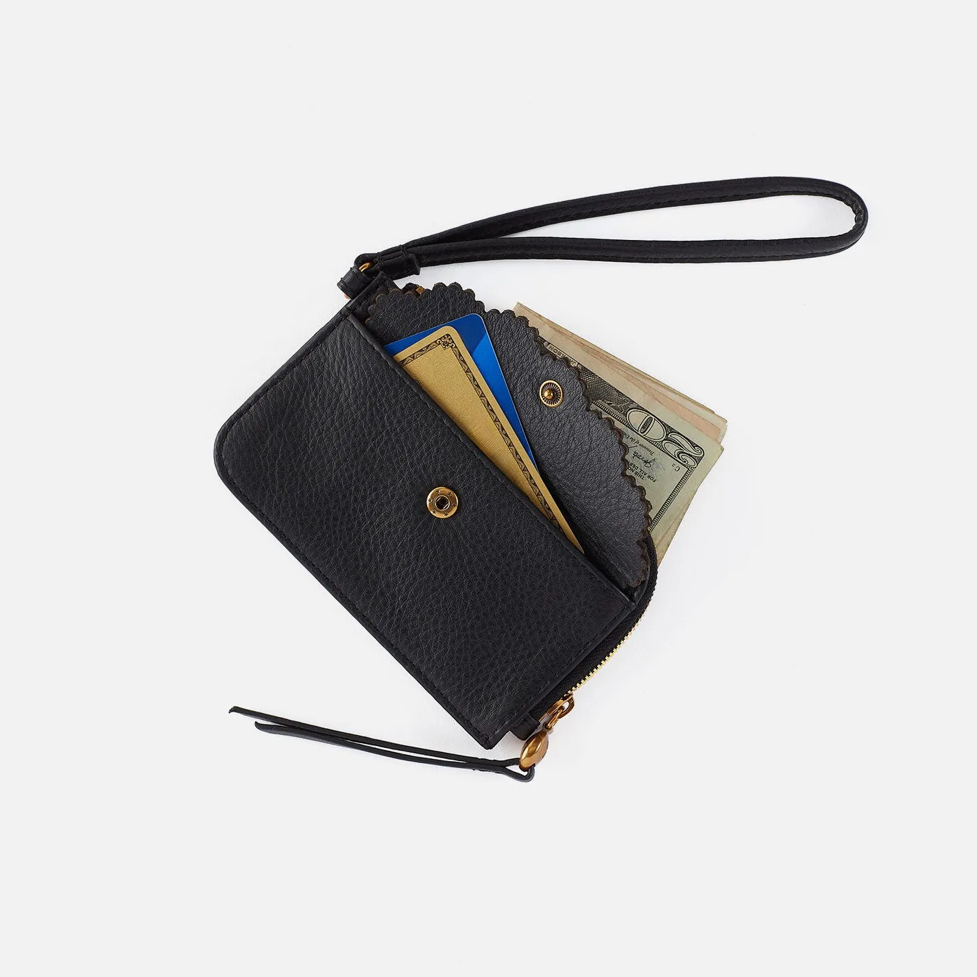 Tabby Card Wristlet In Pebbled Leather - Warm Honey