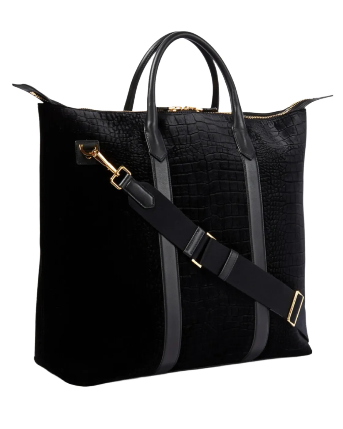 Tom Ford Mens Brown Croc-Effect Holdall Bag
