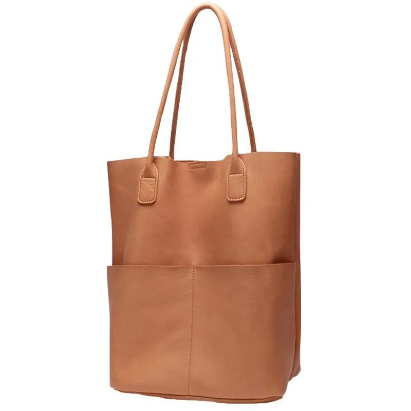 Vertical Black Leather Tote Bag Womens Brown Shopper Tote Handbag Purse