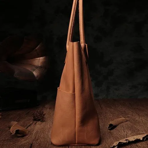 Vertical Black Leather Tote Bag Womens Brown Shopper Tote Handbag Purse