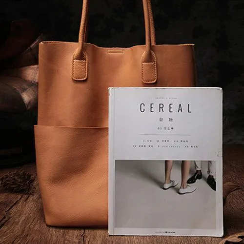 Vertical Black Leather Tote Bag Womens Brown Shopper Tote Handbag Purse