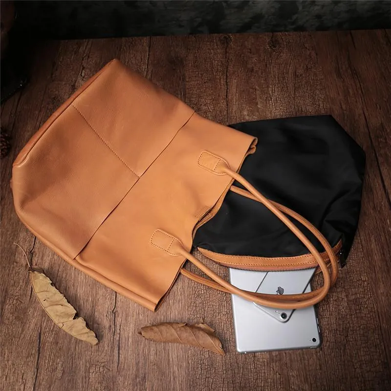 Vertical Black Leather Tote Bag Womens Brown Shopper Tote Handbag Purse
