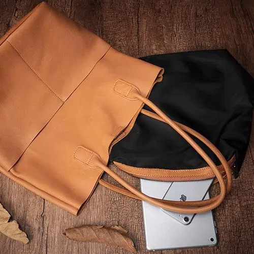 Vertical Black Leather Tote Bag Womens Brown Shopper Tote Handbag Purse