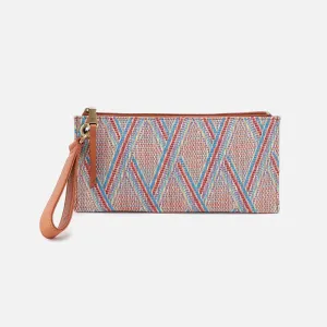 Vida Wristlet In Multi Weave With Leather Trim - Sunset Raffia