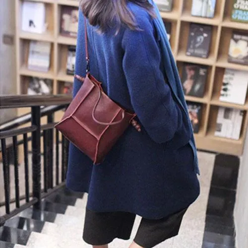 VIntage Womens Leather Burgundy Tote Purse Bucket Tote Small Black Shoulder Bucket Work Bag for Ladies
