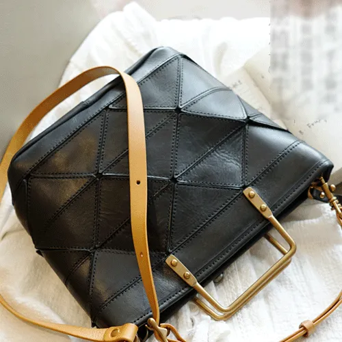 Vintage Womens Tan Leather Handbag Small Brown Shopper Handbag Unusual Black Tote Handbags Purses
