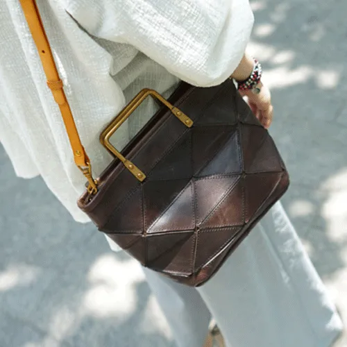 Vintage Womens Tan Leather Handbag Small Brown Shopper Handbag Unusual Black Tote Handbags Purses
