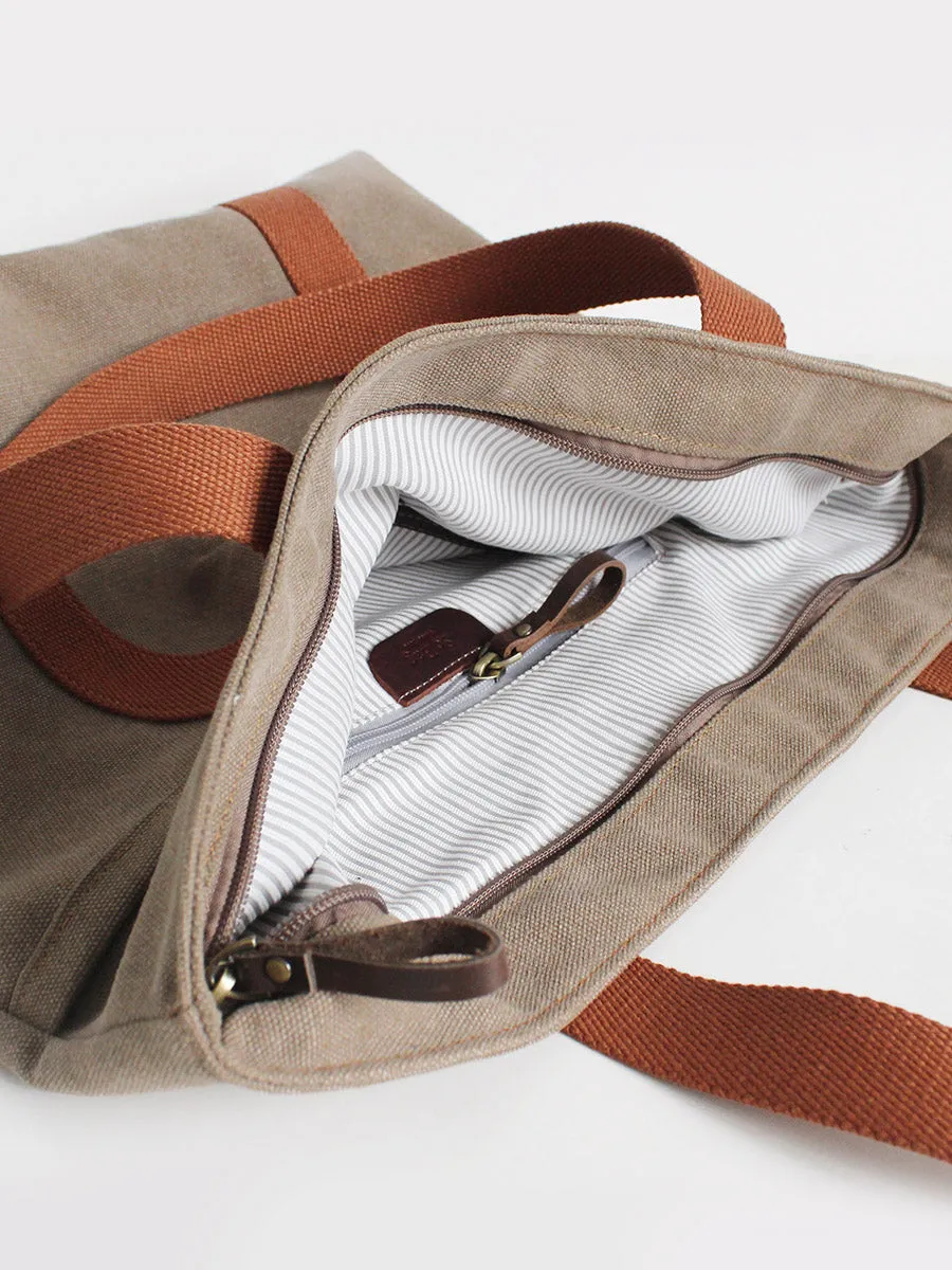 Women Khaki Canvas Shopper Tote Bags Two Tone Canvas Tote Bags