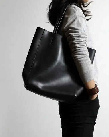 Womens Black Leather Vertical Tote Purse Womens Tote Shopper Shoulder Bag for Ladies