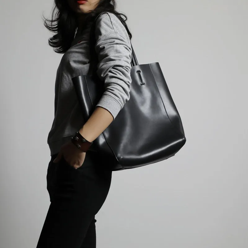 Womens Black Leather Vertical Tote Purse Womens Tote Shopper Shoulder Bag for Ladies
