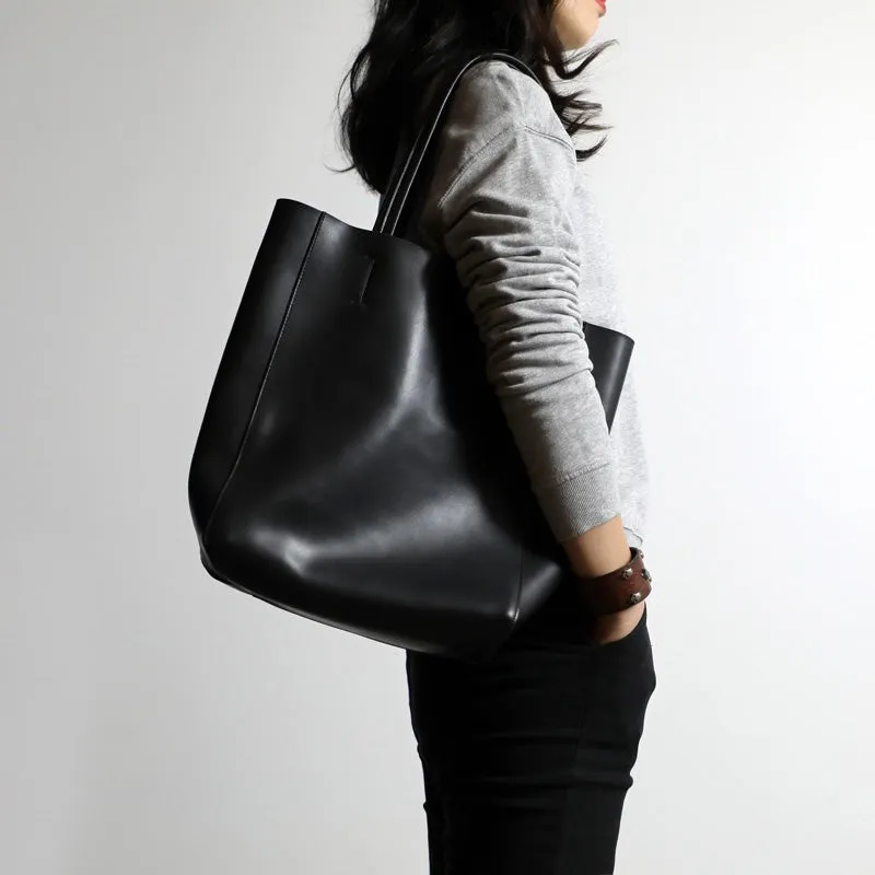 Womens Black Leather Vertical Tote Purse Womens Tote Shopper Shoulder Bag for Ladies
