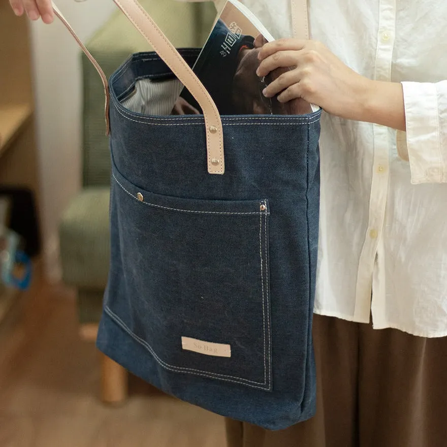 Womens Denim Tote Bag Vertical Tote Bag Denim Tote Handbags Blue Jean Tote Bag