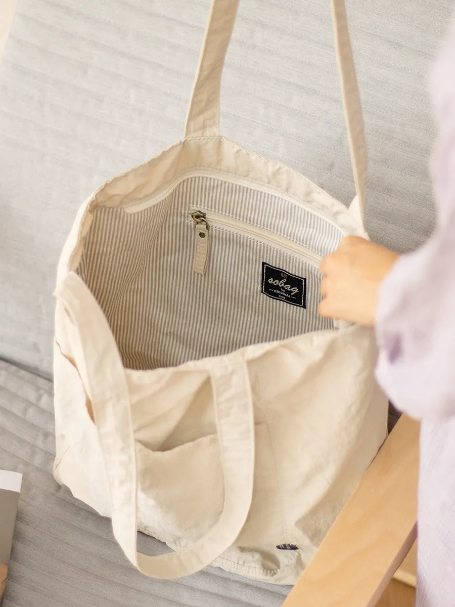Womens Huge White Nylon Tote Bag Khaki Large Nylon Tote Bag with Zipper