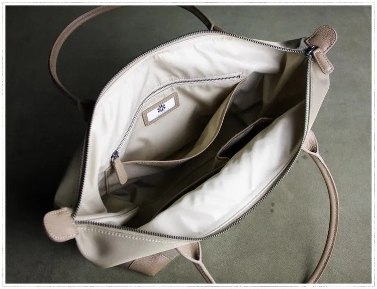 Womens Light Gray Nylon Shoulder Tote Small Light Gray Nylon Handbag Purse for Ladies