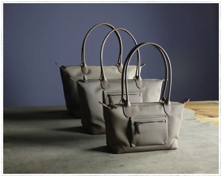 Womens Light Gray Nylon Shoulder Tote Small Light Gray Nylon Handbag Purse for Ladies