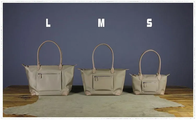 Womens Light Gray Nylon Shoulder Tote Small Light Gray Nylon Handbag Purse for Ladies