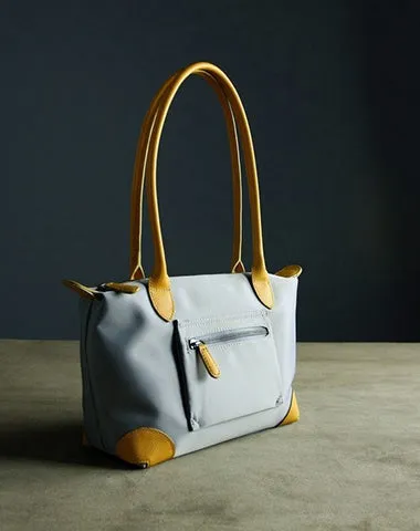 Womens Light Gray Nylon Shoulder Tote Small Light Gray Nylon Handbag Purse for Ladies