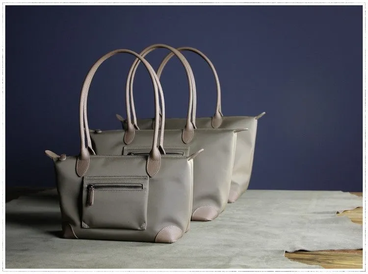 Womens Light Gray Nylon Shoulder Tote Small Light Gray Nylon Handbag Purse for Ladies