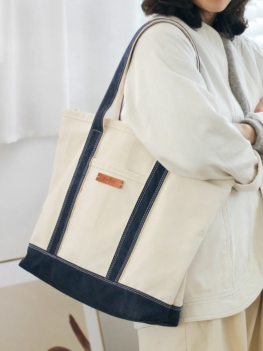 Womens White&Blue Shopping Canvas Tote Bag White Large Canvas Book Tote