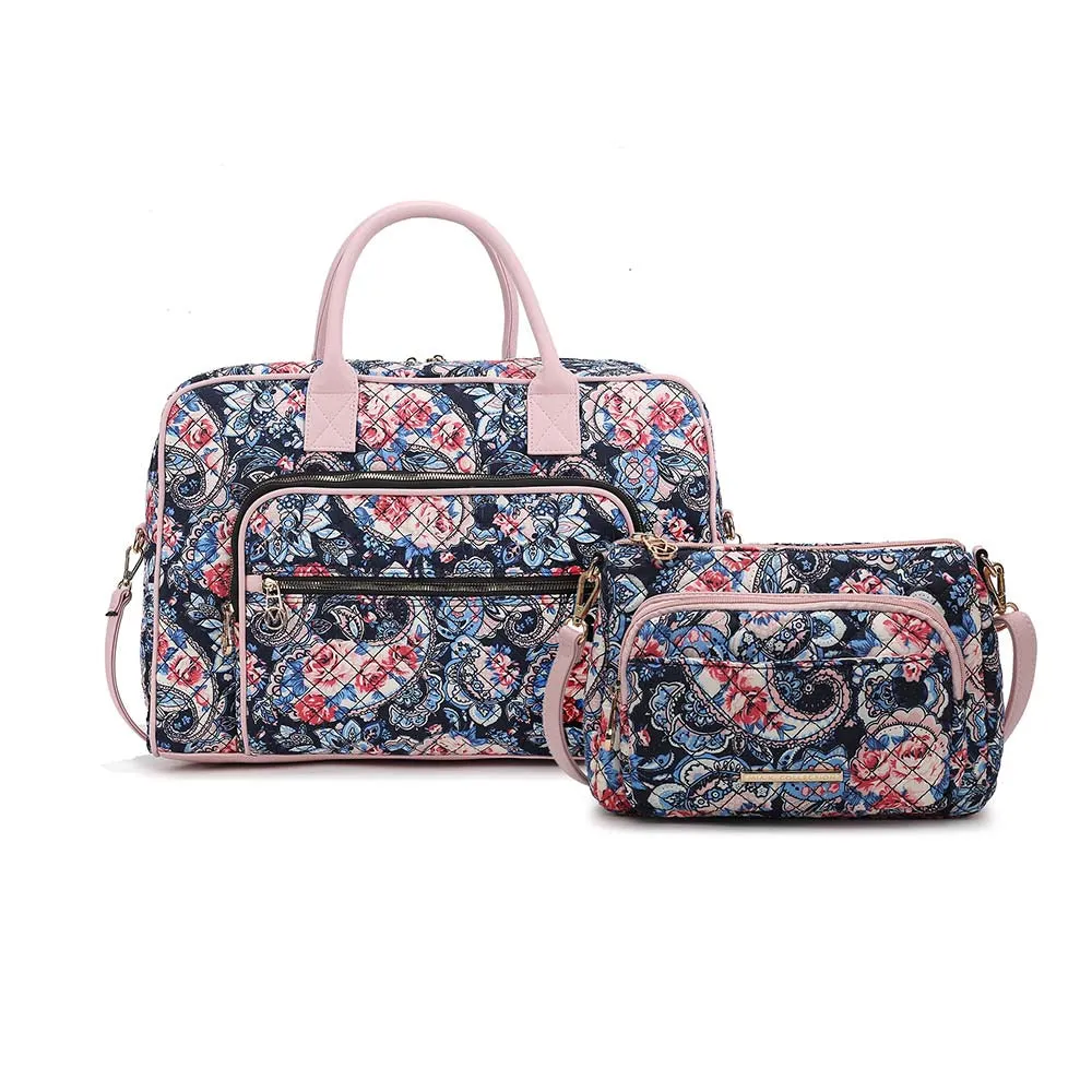 Zoe Quilted Cotton Women's Duffle and Crossbody Bag by Mia K
