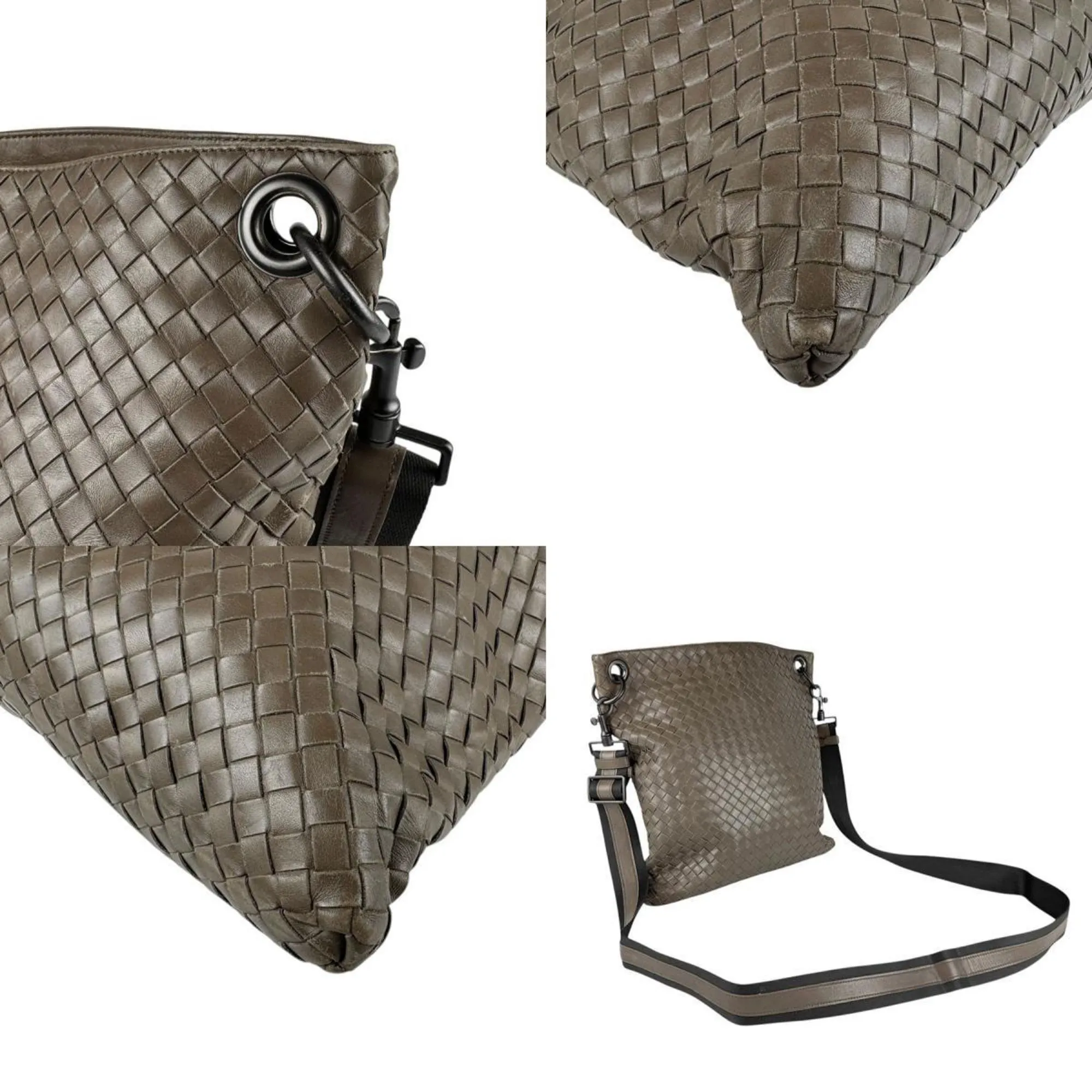 Bottega Veneta  Leather Canvas Shoulder Bag (Pre-Owned)