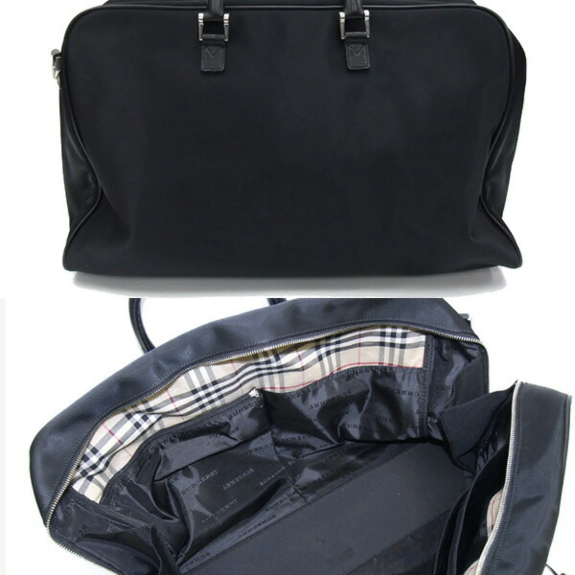 Burberry Nylon Leather Boston Bag Shoulder Bag (Pre-Owned)