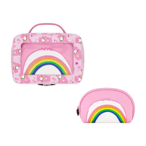 Care Bears Cheer Bear 2-Piece Travel Cosmetic Case Set C Rainbow and Cheer Bear Design with Heart Zipper Pulls