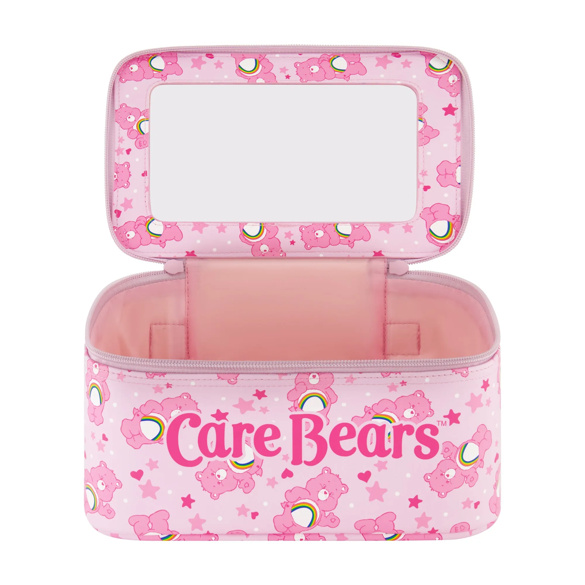 Care Bears Cheer Bear 2-Piece Travel Cosmetic Case Set C Rainbow and Cheer Bear Design with Heart Zipper Pulls