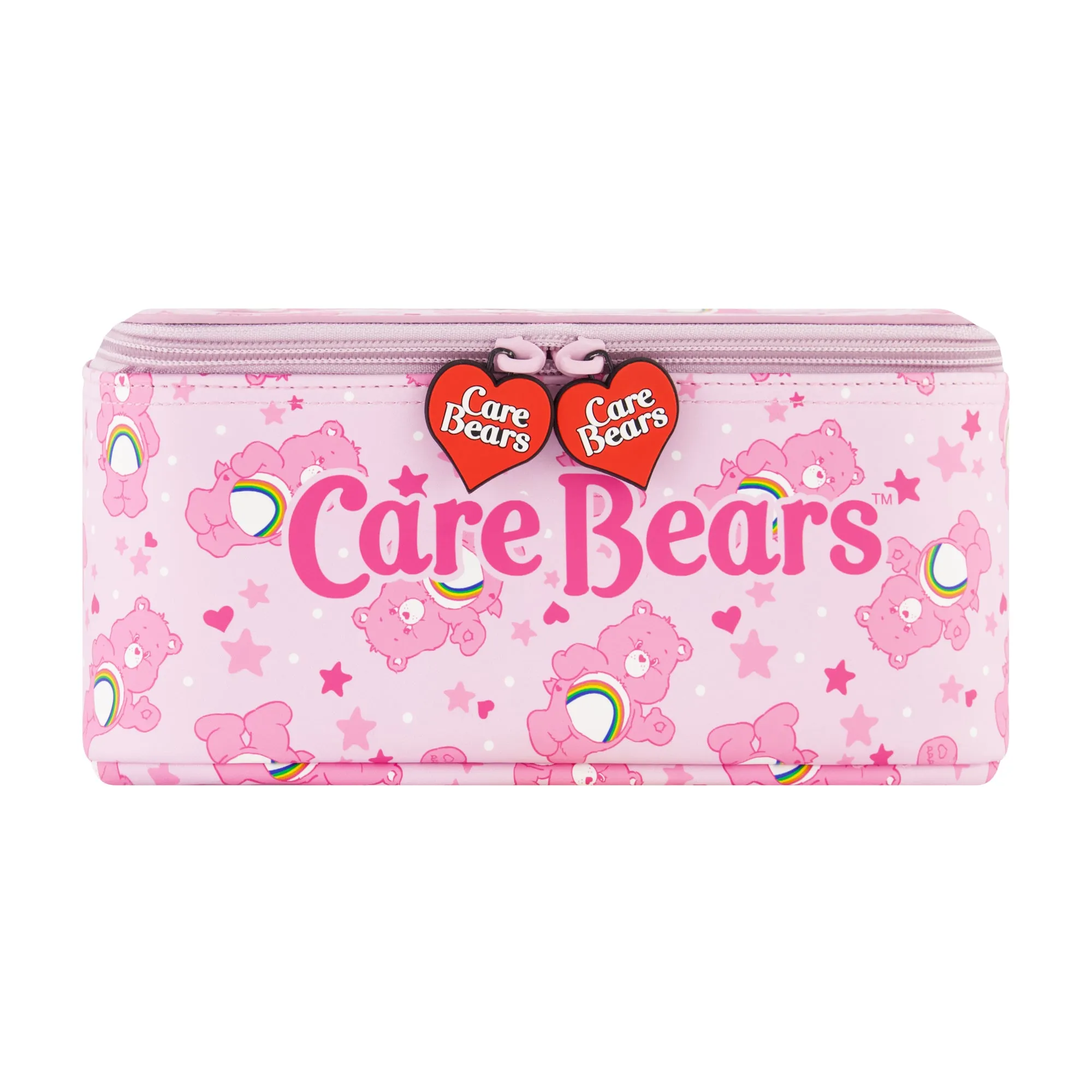 Care Bears Cheer Bear 2-Piece Travel Cosmetic Case Set C Rainbow and Cheer Bear Design with Heart Zipper Pulls