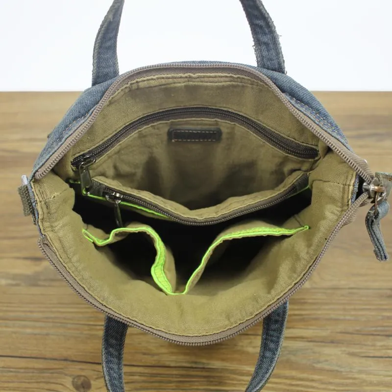 Denim Blue Mens Messenger Bag Tote Shoulder Bag Jean Courier Bag For Men