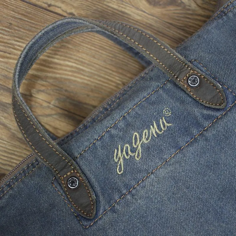 Denim Blue Mens Messenger Bag Tote Shoulder Bag Jean Courier Bag For Men