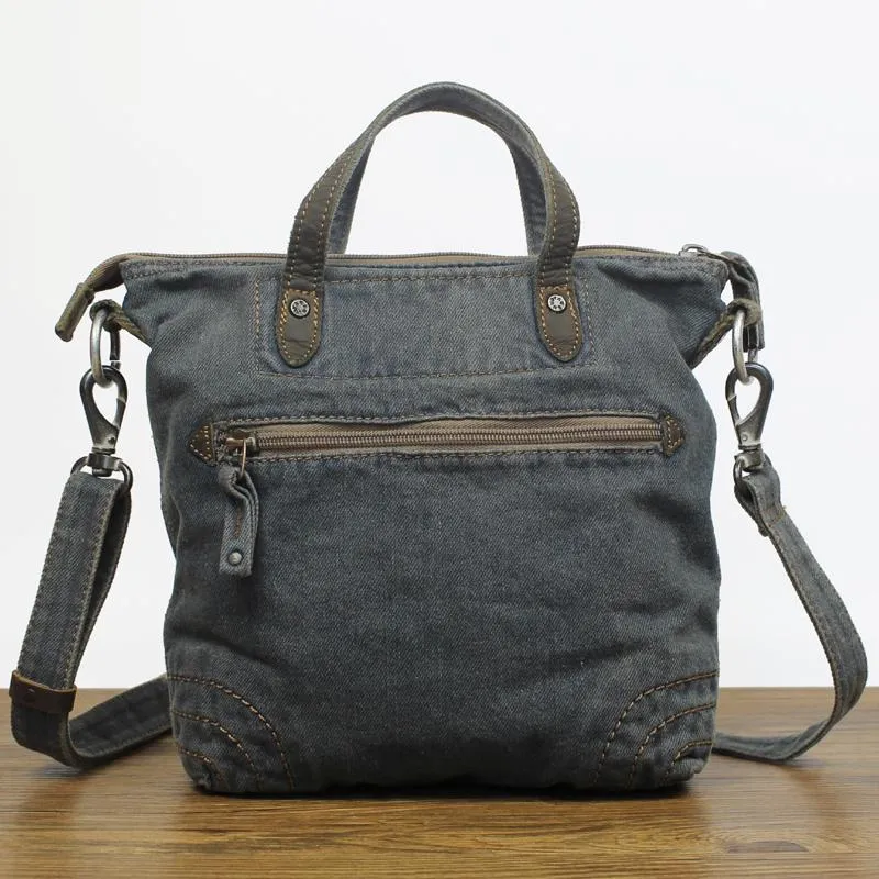 Denim Blue Mens Messenger Bag Tote Shoulder Bag Jean Courier Bag For Men