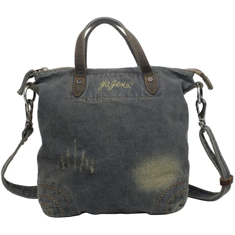 Denim Blue Mens Messenger Bag Tote Shoulder Bag Jean Courier Bag For Men