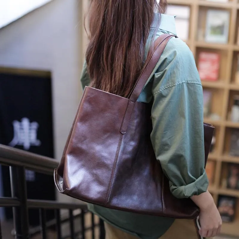 Fashion Coffee Leather Womens Large Tote Shopper Bag Soft Leather Tote Shoulder Bag