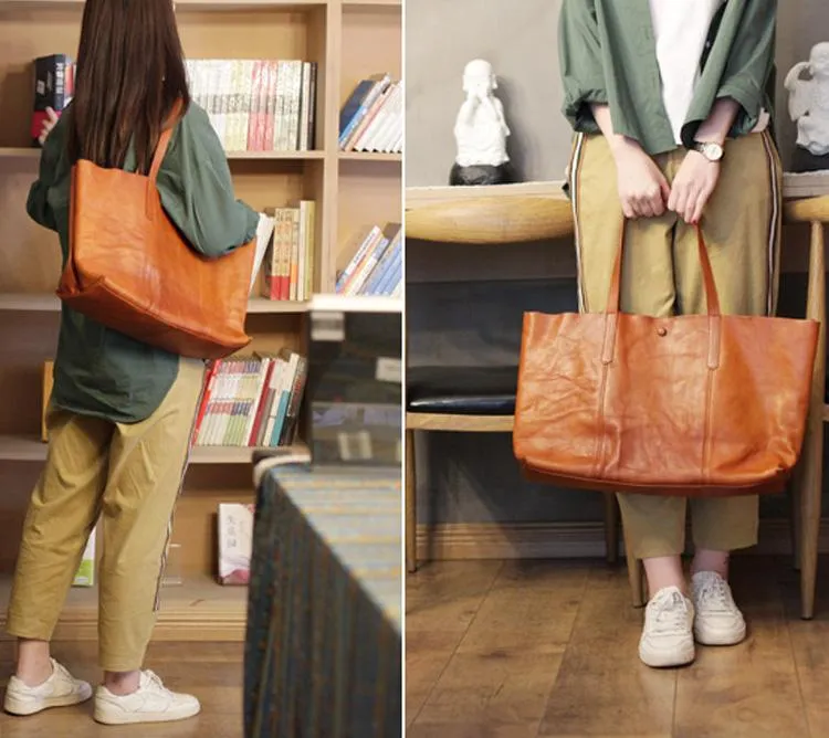 Fashion Coffee Leather Womens Large Tote Shopper Bag Soft Leather Tote Shoulder Bag