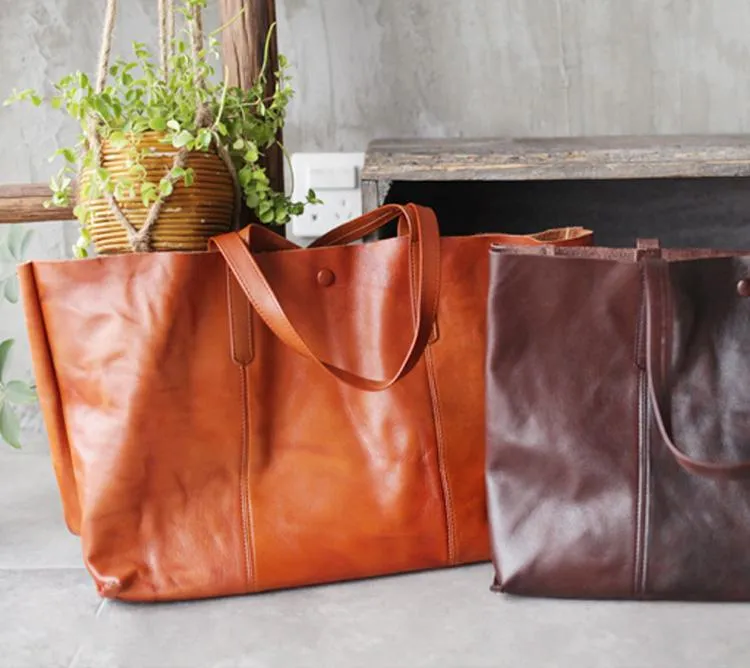 Fashion Coffee Leather Womens Large Tote Shopper Bag Soft Leather Tote Shoulder Bag