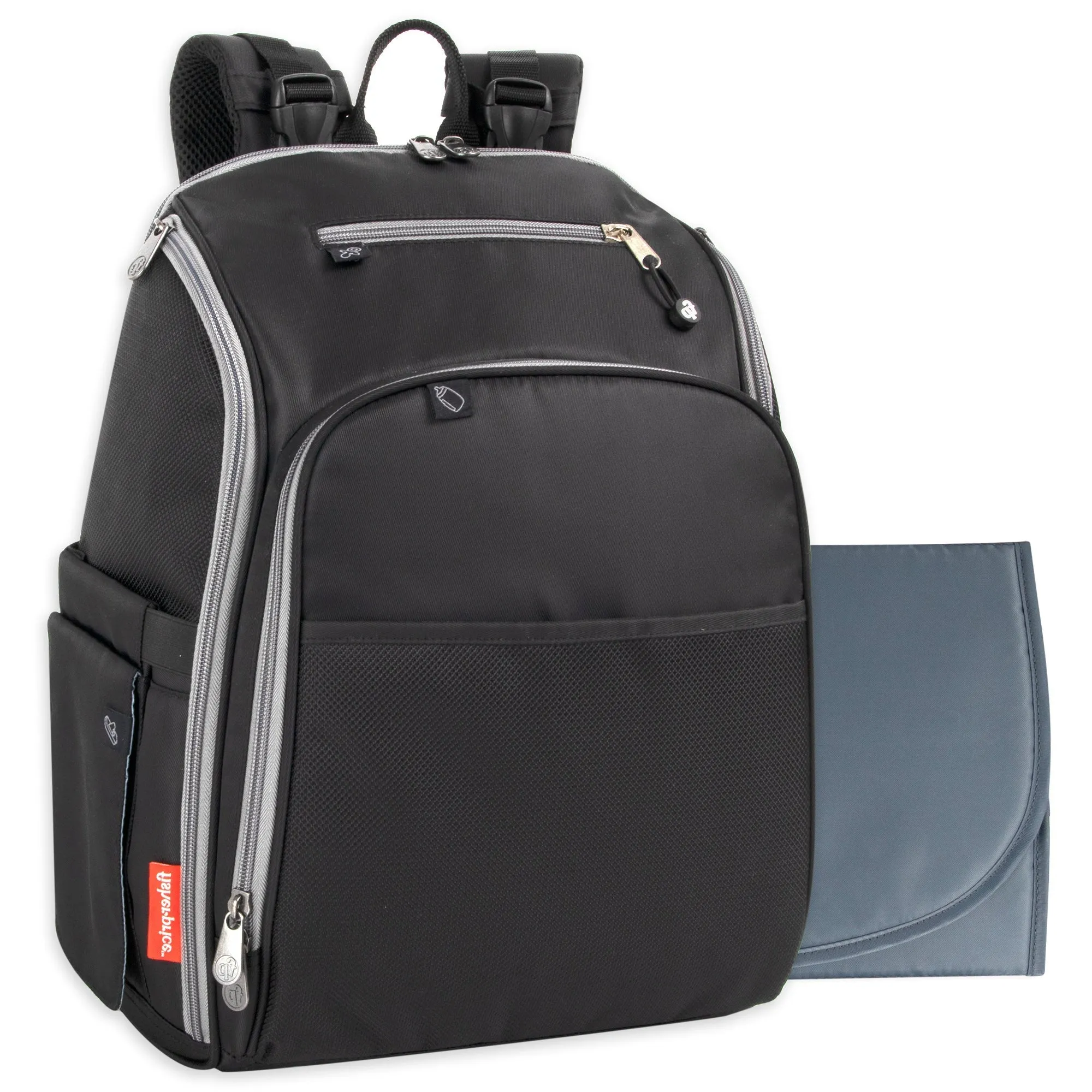 Fisher-Price Fastfinder Multi-Pocket Diaper Bag Backpack - Gray Interior   Changing Pad